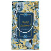 Happy Birthday Elegant Blauw Roos Bloemen Aanpasse Klein Cadeauzakje (Voorkant)
