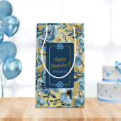 Happy Birthday Elegant Blauw Roos Bloemen Aanpasse Klein Cadeauzakje