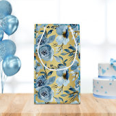 Happy Birthday Elegant Blauw Roos Bloemen Aanpasse Klein Cadeauzakje