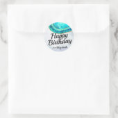 Happy Birthday Elegant Blauwgroen Gold Agate Geode Ronde Sticker (Tas)