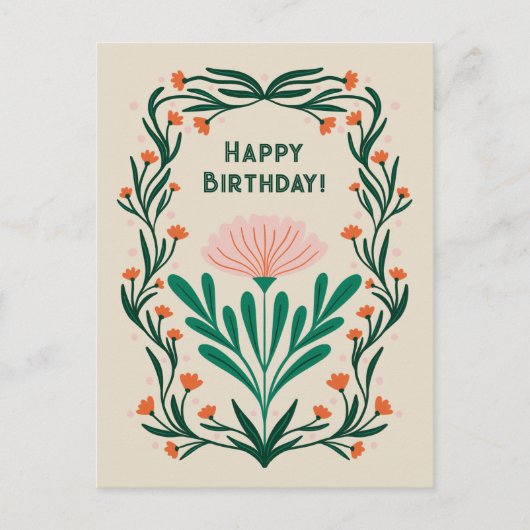 Happy Birthday Elegant Bloemen Lijst Briefkaart (Voorkant)