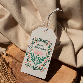 Happy Birthday Elegant Bloemen Lijst Cadeaulabel