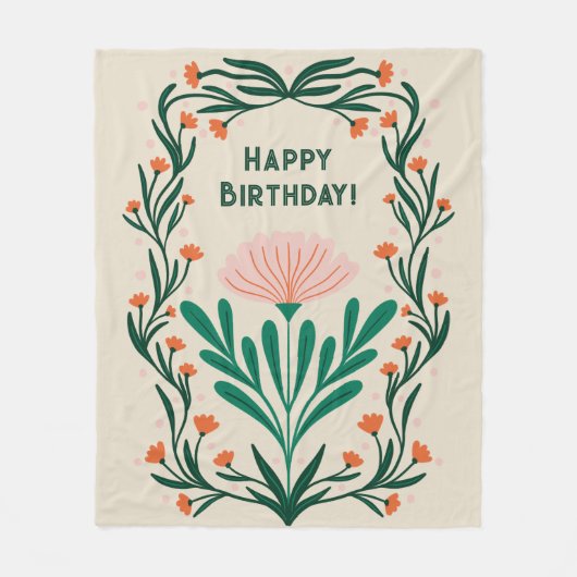 Happy Birthday Elegant Bloemen Lijst Fleece Deken (Voorkant)