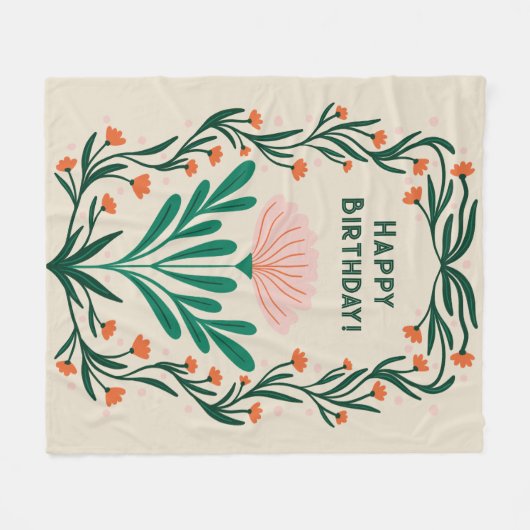 Happy Birthday Elegant Bloemen Lijst Fleece Deken (Voorkant (Horizontaal))