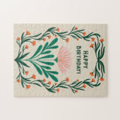 Happy Birthday Elegant Bloemen Lijst Legpuzzel (Horizontaal)