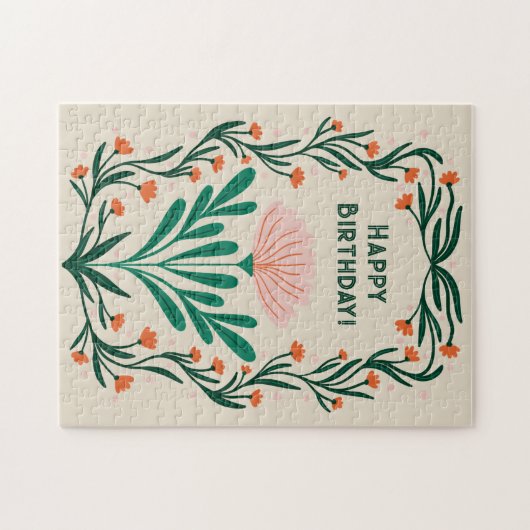 Happy Birthday Elegant Bloemen Lijst Legpuzzel (Horizontaal)