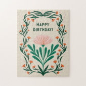 Happy Birthday Elegant Bloemen Lijst Legpuzzel (Verticaal)
