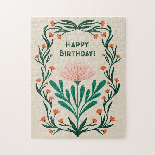 Happy Birthday Elegant Bloemen Lijst Legpuzzel (Verticaal)