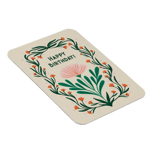 Happy Birthday Elegant Bloemen Lijst Magneet (Rechterzijde)