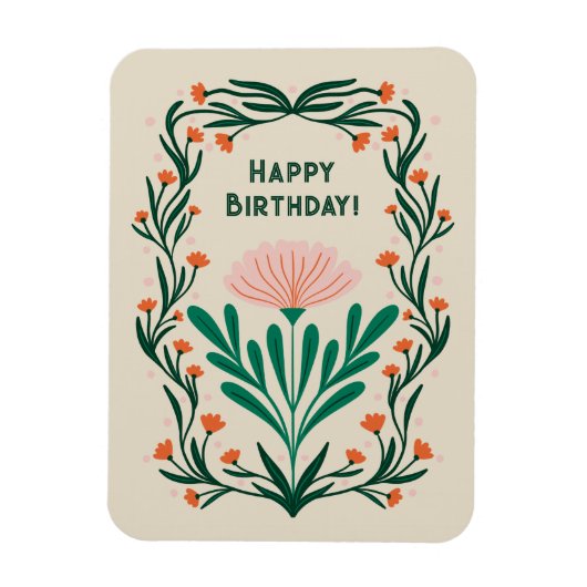 Happy Birthday Elegant Bloemen Lijst Magneet (Verticaal)