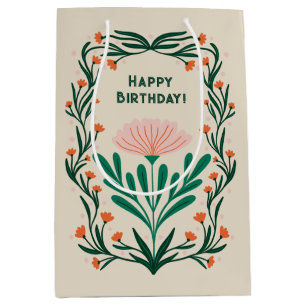 Happy Birthday Elegant Bloemen Lijst Medium Cadeauzakje
