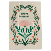 Happy Birthday Elegant Bloemen Lijst Medium Cadeauzakje (Achterkant)