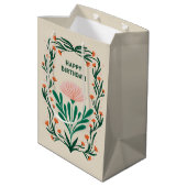 Happy Birthday Elegant Bloemen Lijst Medium Cadeauzakje (Achterkant Gekanteld)