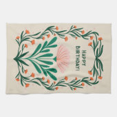 Happy Birthday Elegant Bloemen Lijst Theedoek (Horizontaal)