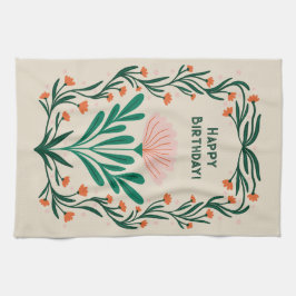 Happy Birthday Elegant Bloemen Lijst Theedoek