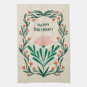 Happy Birthday Elegant Bloemen Lijst Theedoek (Verticaal)