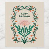 Happy Birthday Elegant Bloemen Lijst Wijn Etiket (Enkel label)