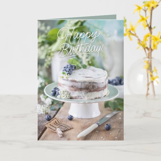 Happy Birthday Elegant Cake Illustration Kaart (Gele Bloem)