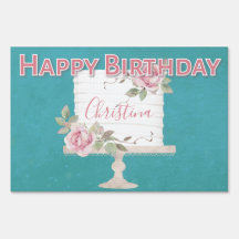 Happy Birthday Elegant Floral Roos Cake Blue