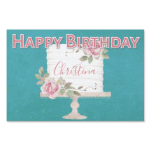 Happy Birthday Elegant Floral Roos Cake Blue