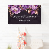 Happy birthday elegant paarse roos goud spandoek (Insitu)