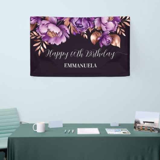 Happy birthday elegant paarse roos goud spandoek (Beurs)