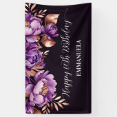 Happy birthday elegant paarse roos goud spandoek (Verticaal)