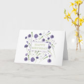Happy Birthday Elegant Paarse Waterverf Bloemen Kaart (Gele Bloem)
