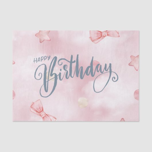 Happy Birthday Elegant Roze Pastel Schattige Tissuepapier (Voorkant)