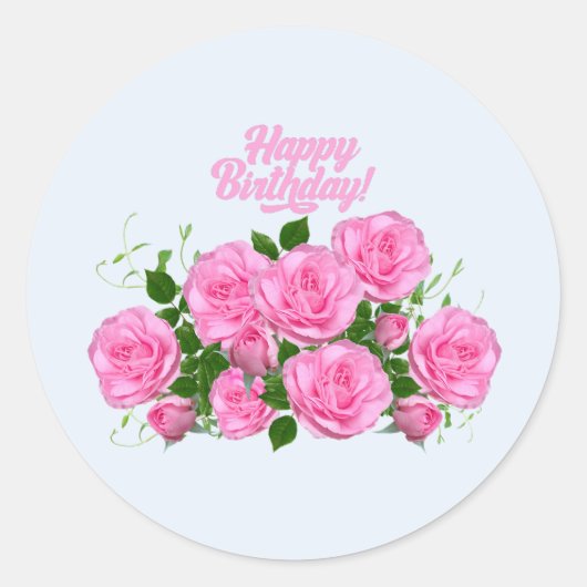 Happy Birthday Elegant roze Roses Ronde Sticker (Voorkant)