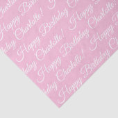 Happy Birthday elegant script aangepaste naam roze Tissuepapier (Detail)