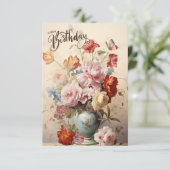 Happy Birthday Elegant Victoriaans Flowers Kaart (Staand voorkant)