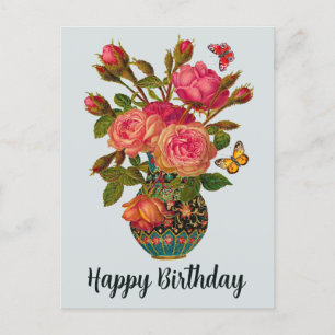 Happy Birthday Elegant Victoriaans Rozen in de Vas Briefkaart