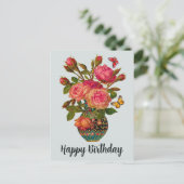 Happy Birthday Elegant Victoriaans Rozen in de Vas Briefkaart (Staand voorkant)