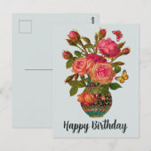 Happy Birthday Elegant Victoriaans Rozen in de Vas Briefkaart (Voorkant / Achterkant)