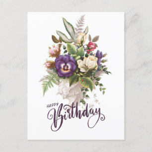 Happy Birthday Elegant Vintage Floral Bouquet Briefkaart