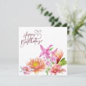 Happy Birthday Elegant Waterverf Floral Kaart (Staand voorkant)
