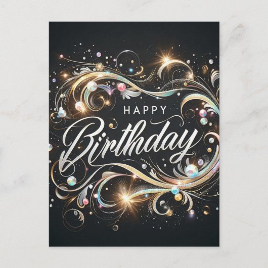 "Happy Birthday": Elegant zwart design Briefkaart (Voorkant)