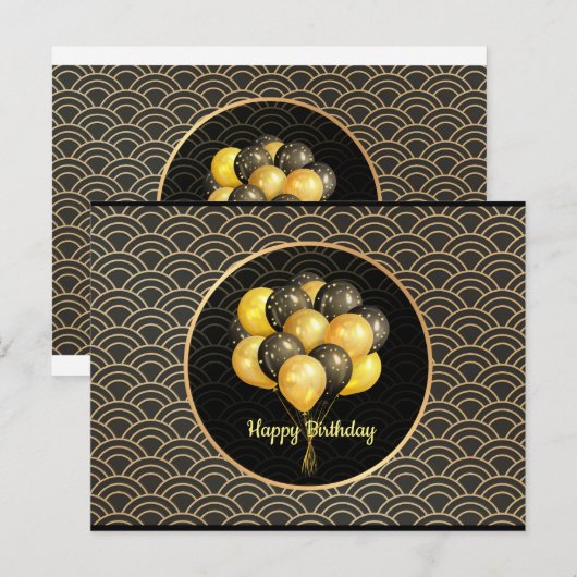 Happy Birthday, elegant zwart en goud, Briefkaart (Voorkant / Achterkant)