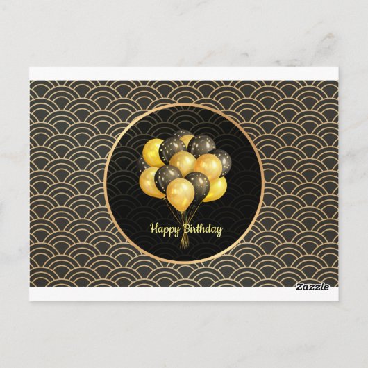 Happy Birthday, elegant zwart en goud, Briefkaart (Achterkant)