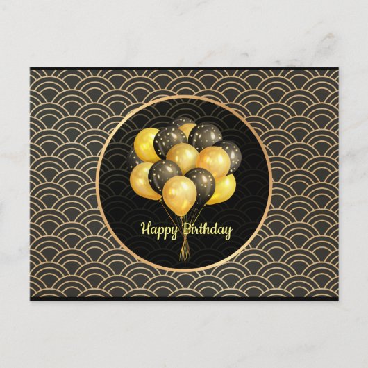 Happy Birthday, elegant zwart en goud, Briefkaart (Voorkant)