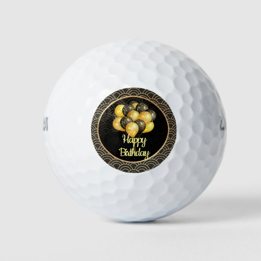 Happy Birthday, elegant zwart en goud, Golf Balls Golfballen (Voorkant)