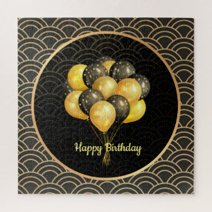 Happy Birthday, elegant zwart en goud, Legpuzzel