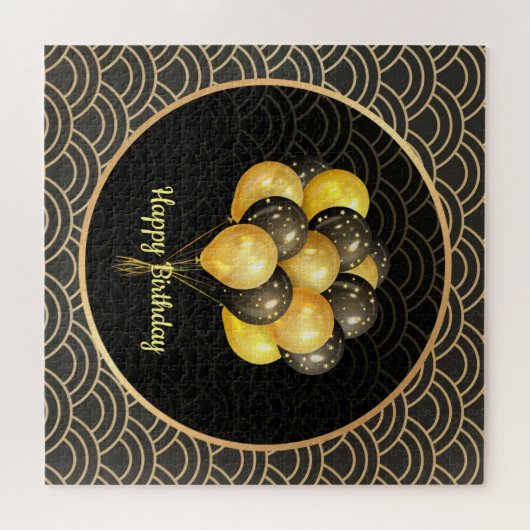 Happy Birthday, elegant zwart en goud Legpuzzel (Horizontaal)