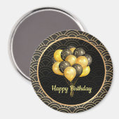 Happy Birthday, elegant zwart en goud, Magneet (Voorkant / Achterkant)