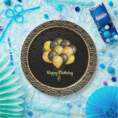 Happy Birthday, elegant zwart en goud, Papieren Bordje (Feest)