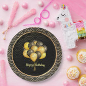 Happy Birthday, elegant zwart en goud, Papieren Bordje (Feest)