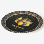 Happy Birthday, elegant zwart en goud, Papieren Bordje (Gekanteld)