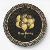 Happy Birthday, elegant zwart en goud, Papieren Bordje (Voorkant)