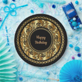 Happy Birthday, elegant zwart en goud, Papieren Bordje (Feest)